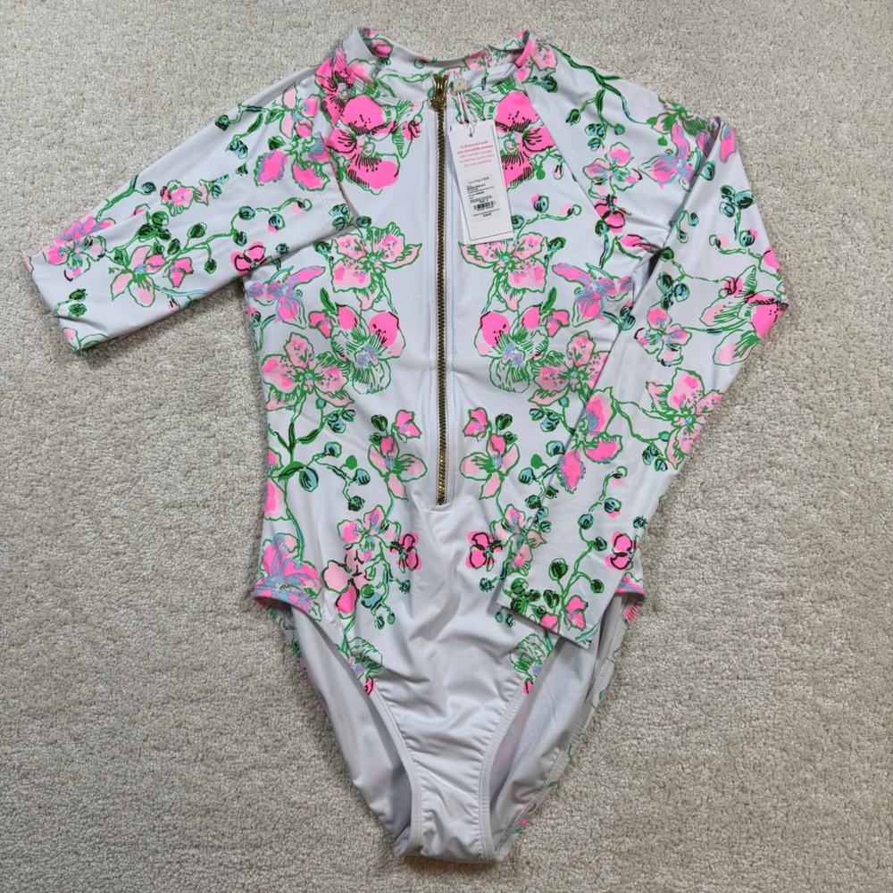 Lilly Pulitzer Rashguard One Piece Womens 8 Randee Orchids On The Avenue UPF - Picture 2 of 9